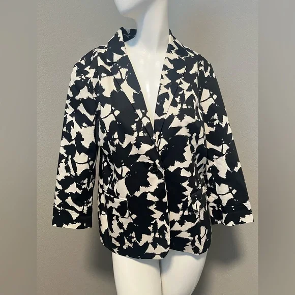 Coldwater Creek Women’s Black & White LS One Button Abstract Blazer Size 14 - Picture 2 of 16